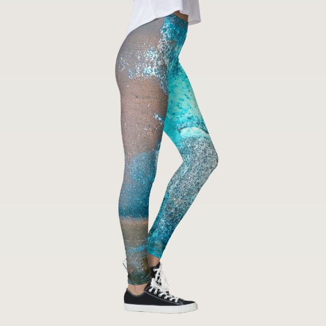 Türkisfarbene Farbe und Rost Abstrakt Leggings (Rechts)