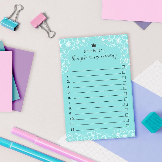 Türkisfarbene, florale Prinzessin Kronen erobern Post-it Klebezettel (Von Creator hochgeladen)