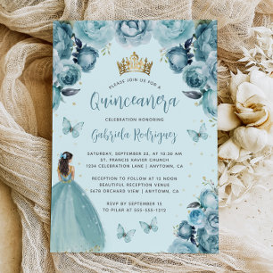 Türkisfarbene Florale Wasserfarbe Prinzessin Quinc Einladung