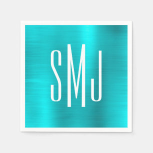 Türkisfarbene Folie Dreibuchstaben-Monogramm Serviette