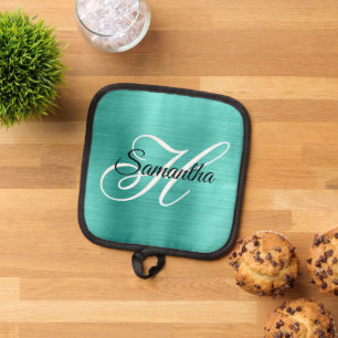 Türkisfarbene Folie Fancy Monogramm Topflappen