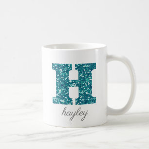 Türkisfarbene Glitter-Monogramm-H personalisierte  Kaffeetasse
