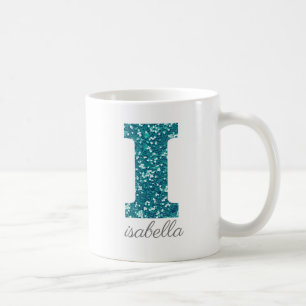 Türkisfarbene Glitter-Monogramm-I-Personalisierte Kaffeetasse