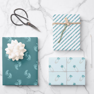 Türkisfarbene Glitzer Babywaschpapier Geschenkpapier Set
