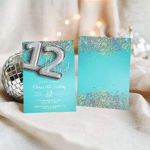 Türkisfarbene glitzernde 12. Einladung