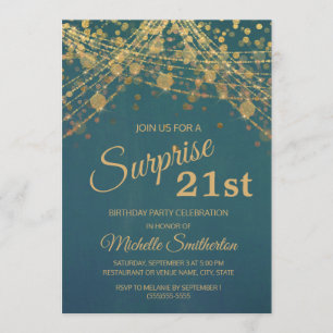 Türkisfarbene Gold-Glitter-Lichterkette 21. Geburt Einladung