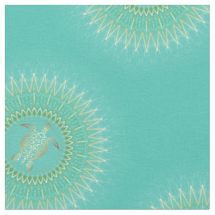 Türkisfarbene Gold-Mandala-Schildkröte Stammes-Tie Stoff