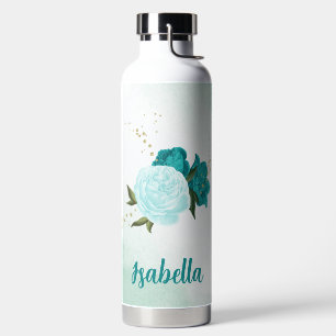 türkisfarbene hellblaue Blumen Trinkflasche