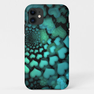 Türkisfarbene Herzen Fraktal Kunst iPhone 11 Hülle