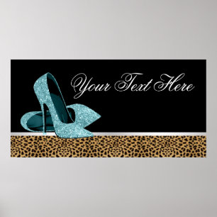 Türkisfarbene High Heel Schuhe Leopard Party Banne Poster