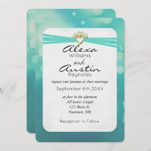 Türkisfarbene Hochzeit im goldenen Herzen Einladung