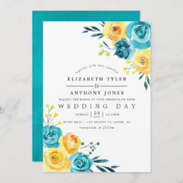 Türkisfarbene Hochzeit mit gelbem Wasser Einladung