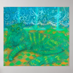 Türkisfarbene Katzenpastellfarbe Tierportrait Poster