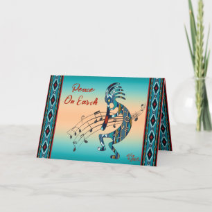 Türkisfarbene Kokopelli-Weihnachtskarte Feiertagskarte