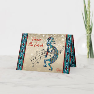 Türkisfarbene Kokopelli-Weihnachtskarte Feiertagskarte