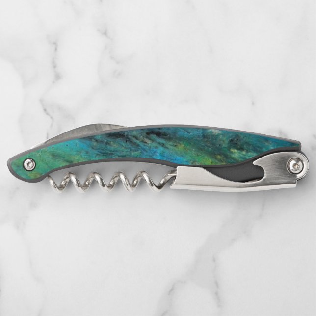 Türkisfarbene Korkschraubenscheibe Korkschraube Kellnermesser (Rückseite)