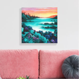 Türkisfarbene Landschaft mit alkoholfarbenem Detai Leinwanddruck