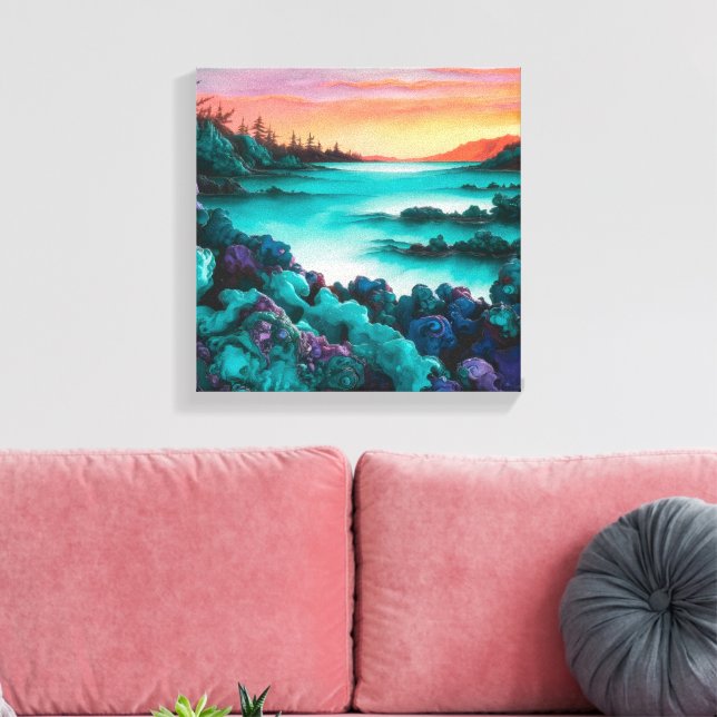 Türkisfarbene Landschaft mit alkoholfarbenem Detai Leinwanddruck (Insitu (Wohnzimmer))