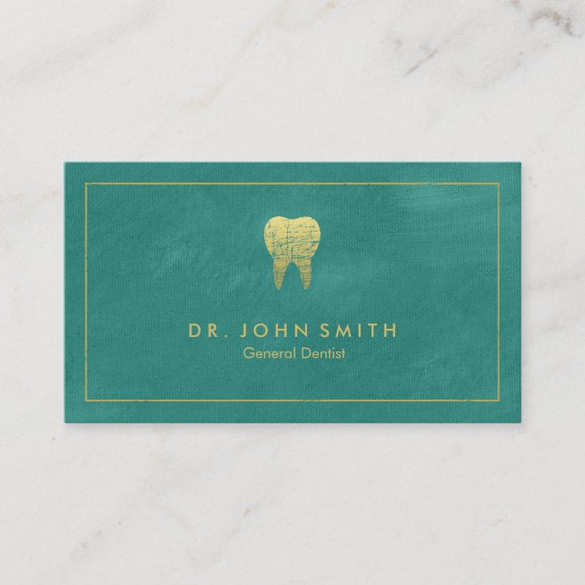 Türkisfarbene Leinwand Golden Frame & Tooth Terminkarte (Vorderseite)