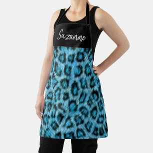 Türkisfarbene Leopard-Flecken Fell Monogramm Schürze