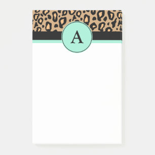 Türkisfarbene Leopard Monogramm Druck Post It Noti Post-it Klebezettel