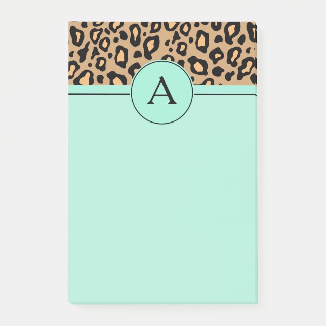 Türkisfarbene Leoparden-Monogramm-Schreibtisch-Pos Post-it Klebezettel (Vorderseite)