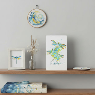 Türkisfarbene Libelle Sprenkelung personalisiert Fotoplatte