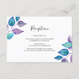 Türkisfarbene Lila Blätter Hochzeitsempfang Begleitkarte