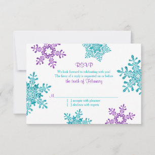 Türkisfarbene Lila Snowflake Winter Hochzeit UAWG RSVP Karte
