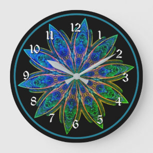 Türkisfarbene Lotus Petals Mandala Große Wanduhr