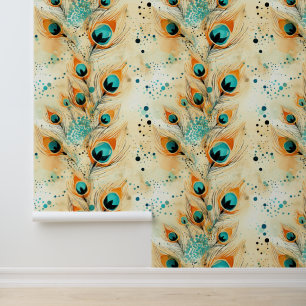 Türkisfarbene Mandarine Aqua Orange Pfauenfedern Tapete