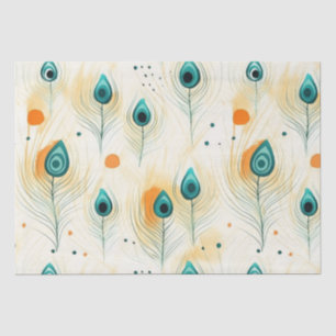 Türkisfarbene Mandarine Chic Peacock Feathers Seidenpapier