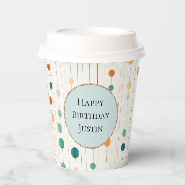 Türkisfarbene Mandarine Kreise und Linien Pappbecher (Vorderseite)