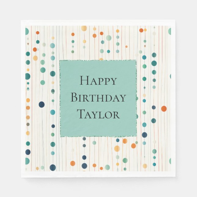 Türkisfarbene Mandarine Kreise und Linien Serviette (Vorderseite)