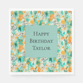 Türkisfarbene Mandarine Zebra Abstrakt Serviette