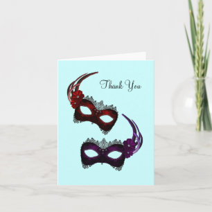 Türkisfarbene Mardi Gras Masken Vielen Dank Karten