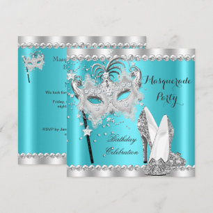 Türkisfarbene Maskerade-Maske hohe Absätze Geburts Einladung