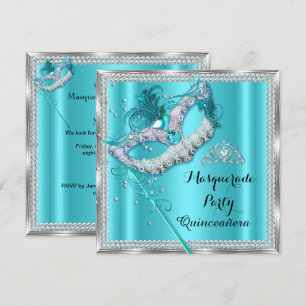 Türkisfarbene Maskerade-Maske Quinceanera-Party Einladung