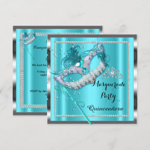 Türkisfarbene Maskerade Quinceanera-Party-Maske 2 Einladung