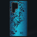 Türkisfarbene Metallic Textur und Blumenriss Samsung Galaxy Hülle<br><div class="desc">Türkisblaue Blütenmuster auf einem Bild eines lila metallischen Farbhintergrundes.</div>