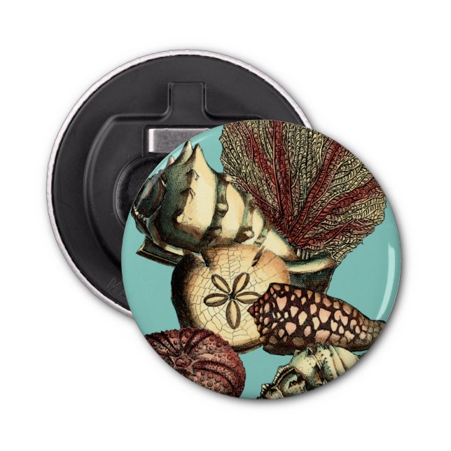 Türkisfarbene Muschel und Rote Koralle Flaschenöffner (Vorderseite)