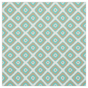 Türkisfarbene Orange Diamond Squares Ikat-Muster Stoff