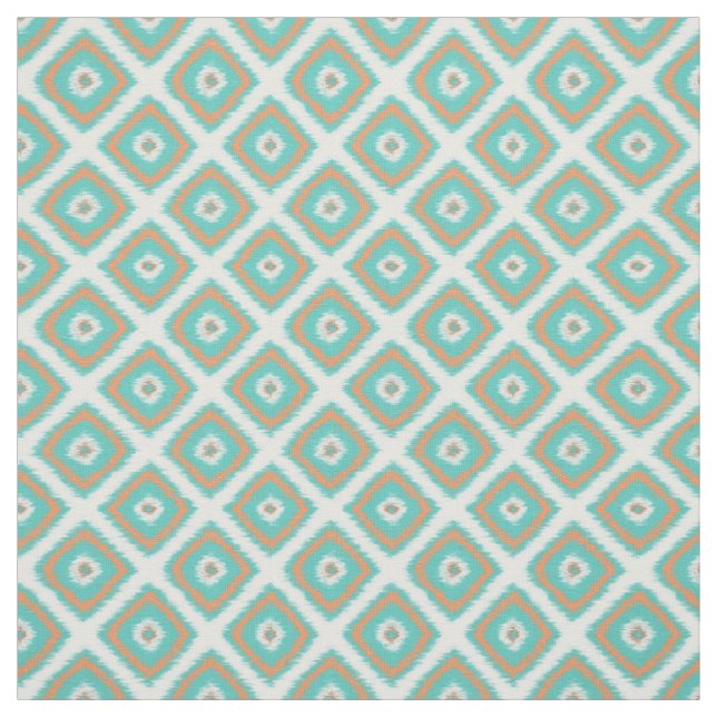 Türkisfarbene Orange Diamond Squares Ikat-Muster Stoff (Muster)