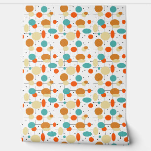 Türkisfarbene, orange schwarze Kreise Linien Mitte Tapete