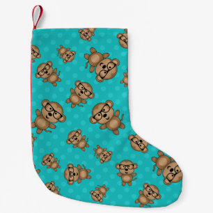 Türkisfarbene Polka-Punkte Nerd-Affe Kleiner Weihnachtsstrumpf