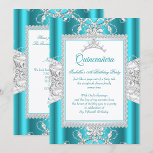 Türkisfarbene Quinceanera-15.-Geburtstagsfeier-Tia Einladung