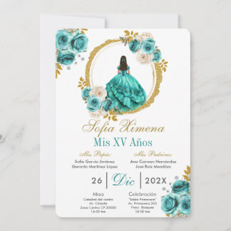 Türkisfarbene Quinceañera-Einladung Einladung