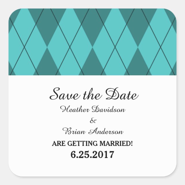 Türkisfarbene Raute Save the Date Aufkleber (Vorderseite)