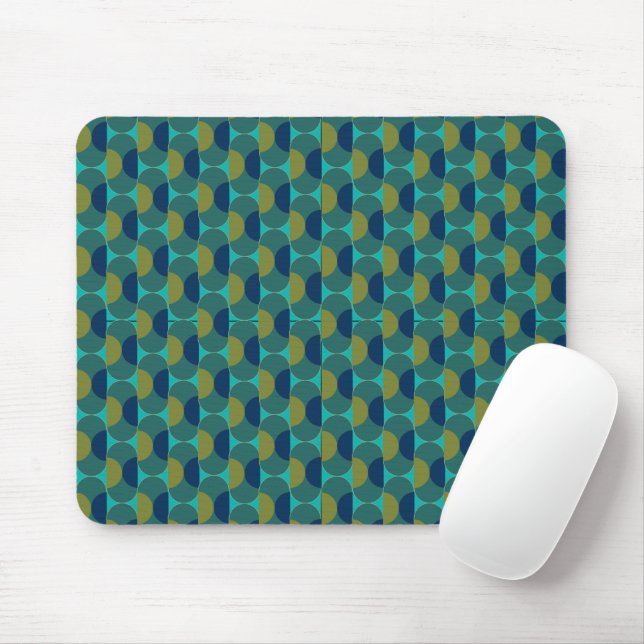 Türkisfarbene Retro-Ovale und Halbkreise Mousepad (Mit Mouse)