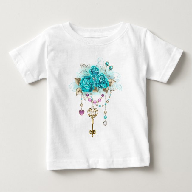 Türkisfarbene Rose mit Tasten Baby T-shirt (Vorderseite)
